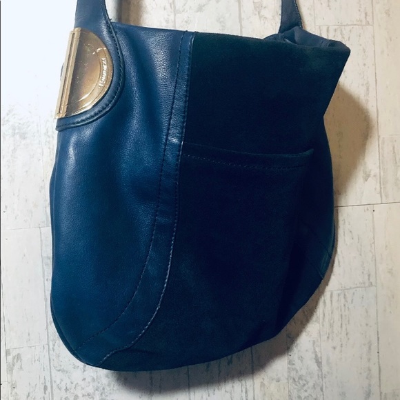 Leather B Makowsky shoulder Hand bag satchel blue - Picture 8 of 14